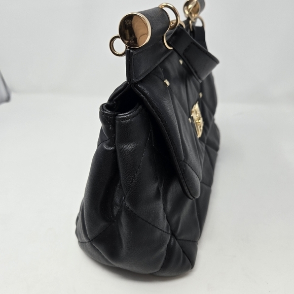 BADGLEY MISCHKA BLACK QUILTED TOP HANDLE PURSE NWOT BLACK WALLET FAUX LEATHER - Picture 12 of 16
